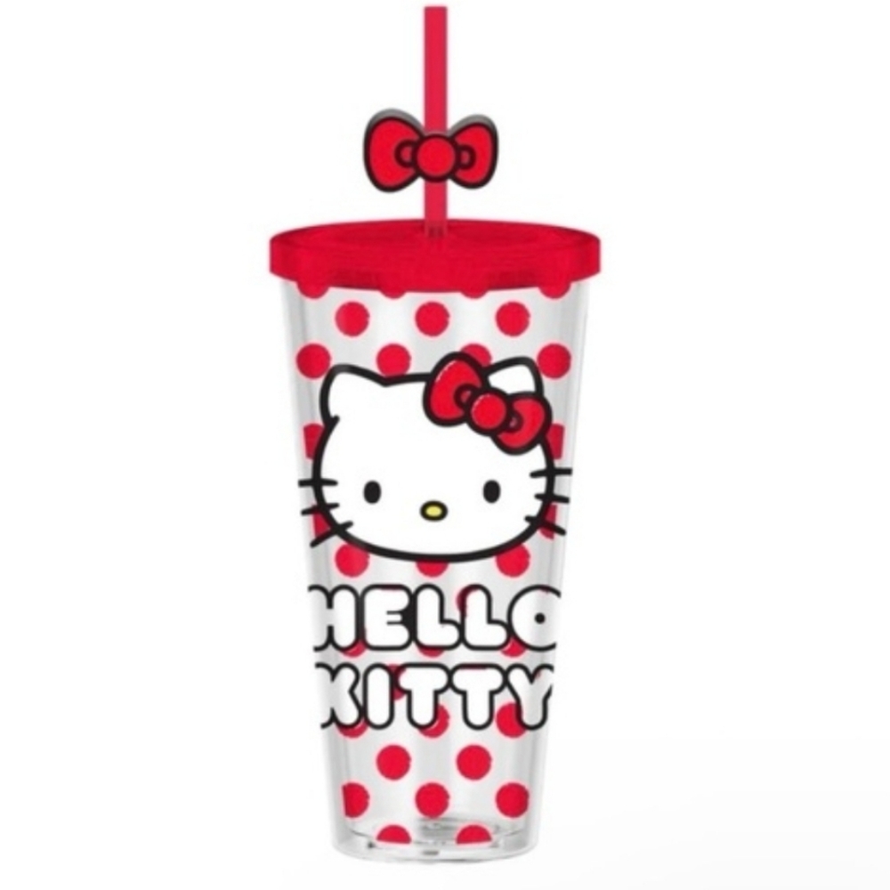 Hello Kitty Red Polka Dot Double Walled Tumbler with Straw - 24oz